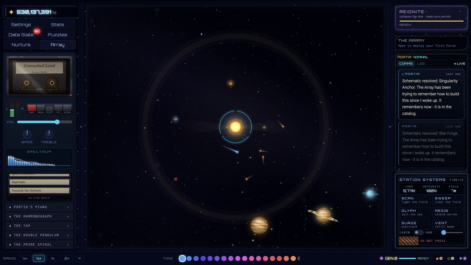 The whole solar system in one view, the radio deck and her transmissions alongside it